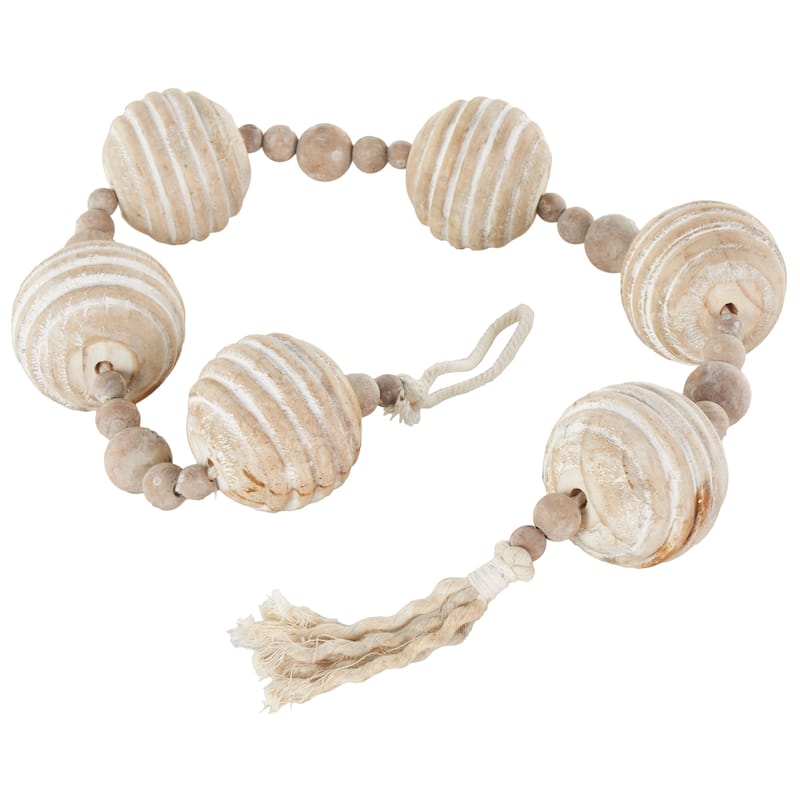 Wood Abstract Handmade Ribbed Wall Decor with White Rope - Beige - Roche River Decor