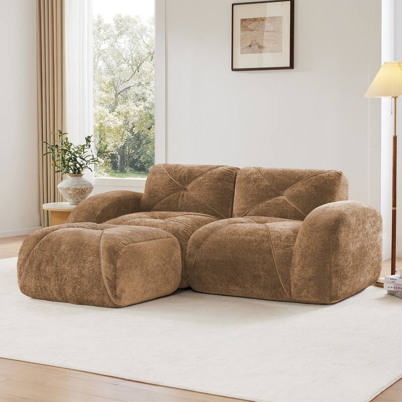 Rossetta 80'' Ergonomic Design Soft Velvet L-Shaped Boneless Sofa with 1 Movable Ottoman