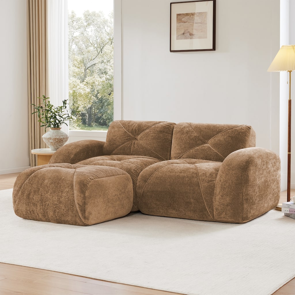 Rossetta 80'' Ergonomic Design Soft Velvet L-Shaped Boneless Sofa with 1 Movable Ottoman