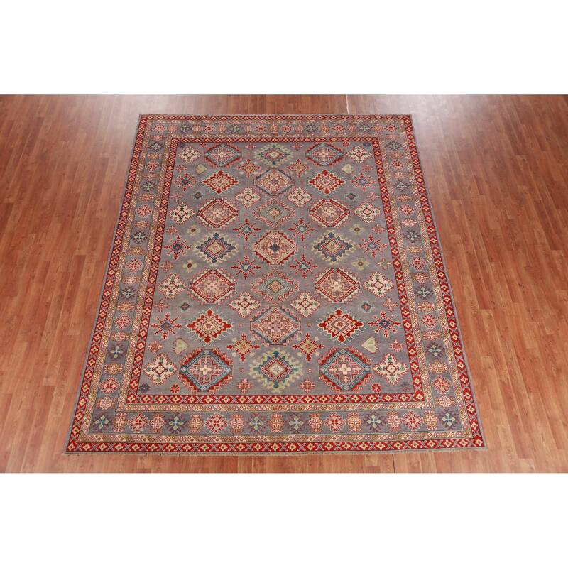 Hand Knotted Oriental 100% Wool Carpet Traditional All-Over Greys & Charcoal Kazak Area Rug - 9' 8'' X 8' 2''