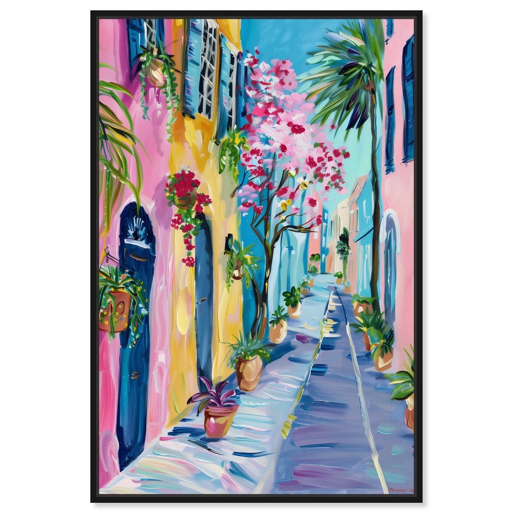 Art Remedy The Colorful Streets Framed Colorful Coastal 1 Piece Canvas Wall Art