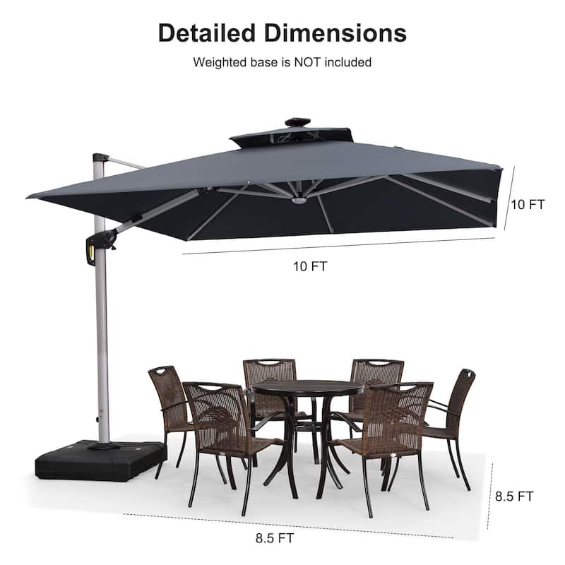PURPLE LEAF 10 ft Double Top LED Square Patio Cantilever Umbrella