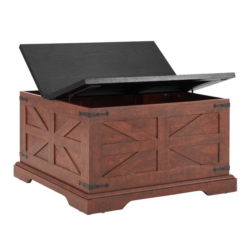 Farmhouse Coffee Table, Square Wood Center Table with Hidden Storage