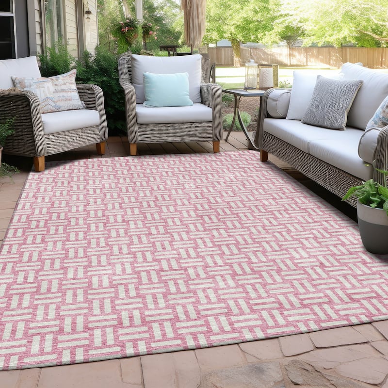Machine Washable Indoor/ Outdoor Chantille Contempory Crosshatch Rug - Pink - 5' x 7'6"
