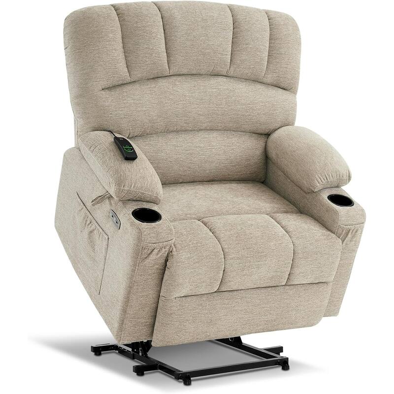 MCombo Recliner Chair Sofa with Massage and Heat, Fabric R7096 (Medium-Wide) - Beige