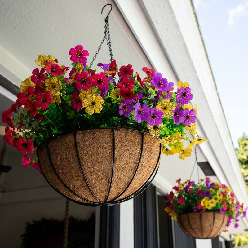 18-in UV Resistant Artificial Daisy Hanging Basket DIY Kit - Set of 2