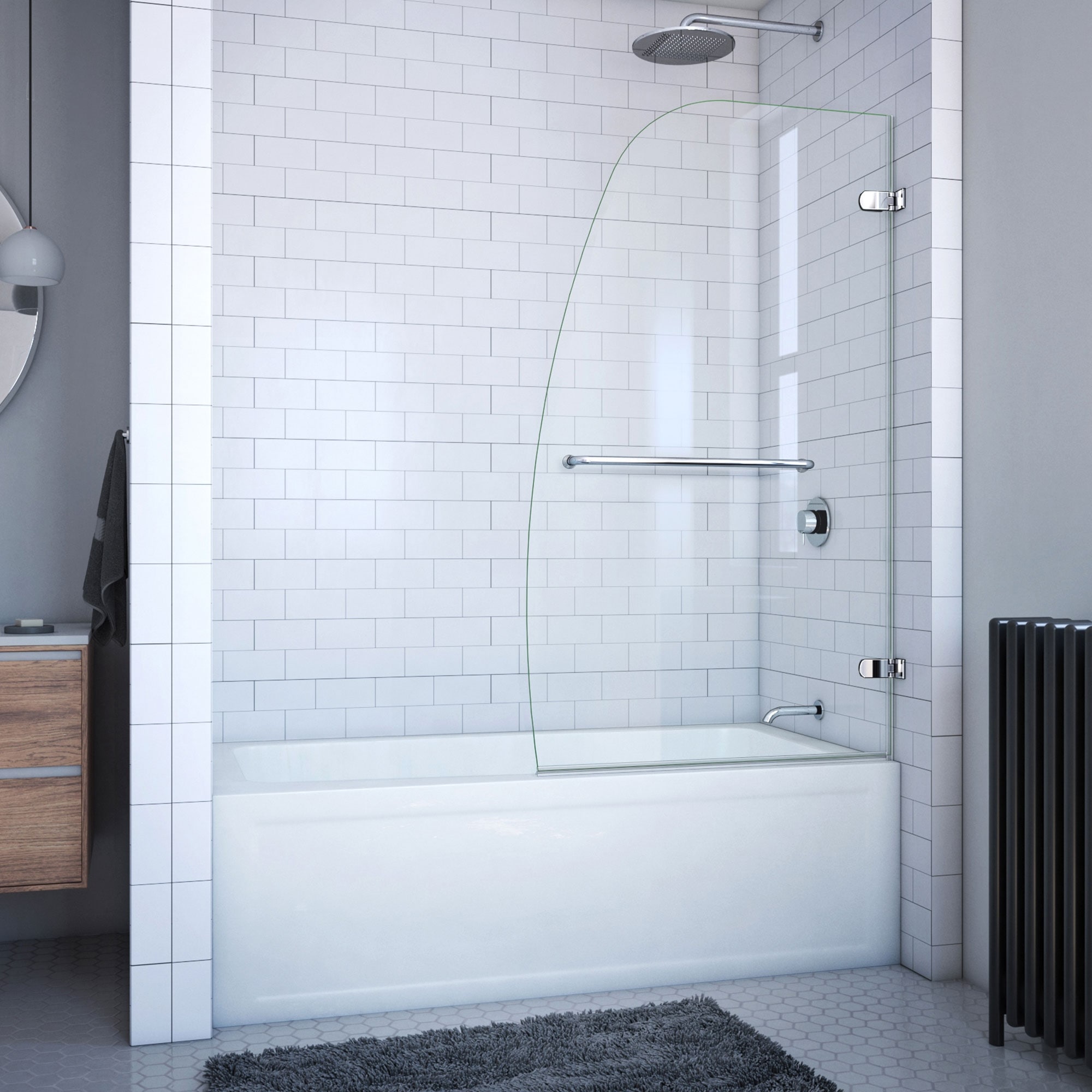 DreamLine Aqua Uno 34 in. W x 58 in. H Frameless Hinged Tub Door - 34.31" W - 34.31" W