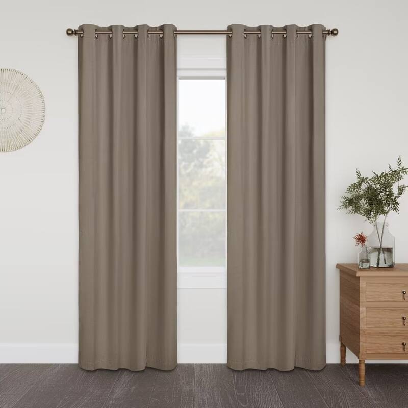 Linen Slub Blackout Grommet Curtain Pair(2 Panels)