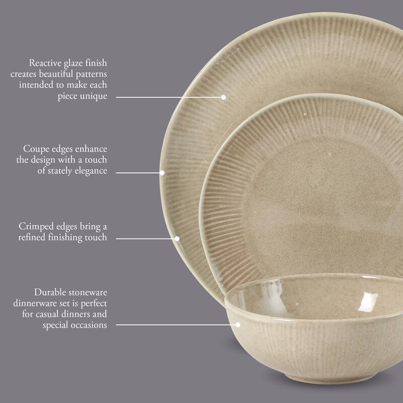 Gibson Elite Sandy Pines Stoneware Plates and Bowls Set - 12 Piece Reactive Glaze Dinnerware Set - Service for 4