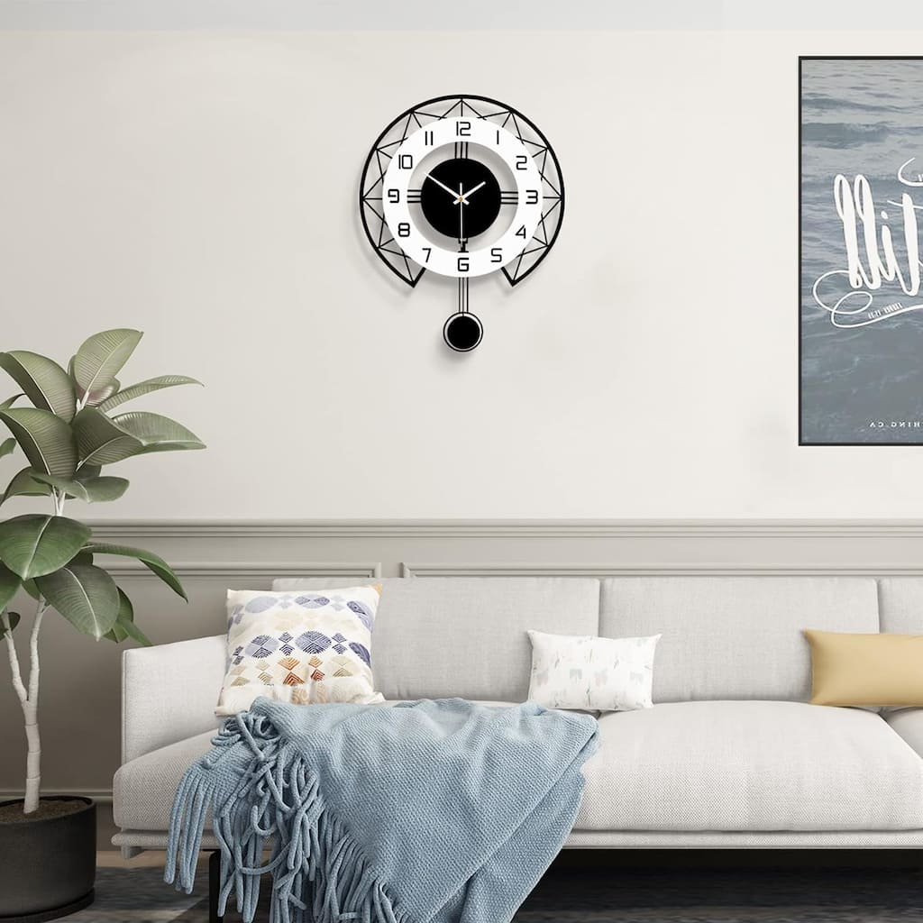 Large Wall Clock Modern Silent Pendulum Wall Clock Big Wall Clock Non Ticking Battery Operated Quartz for Indoor 14 Inch