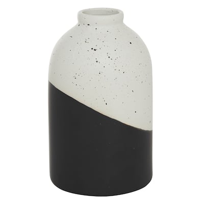 Ceramic Handmade Color Block Speckled Vase - Black - Roche River Decor - 6"W x 6"L x 10"H