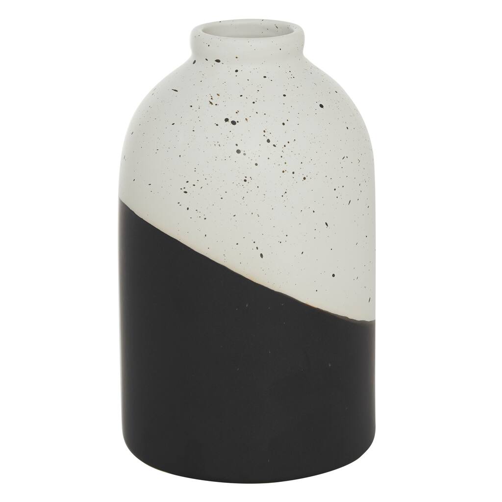 Ceramic Handmade Color Block Speckled Vase - Black - Roche River Decor - 6"W x 6"L x 10"H