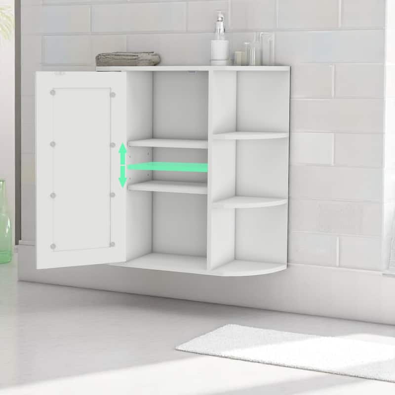 Wall Mounted Bathroom Mirror Cabinet, White Medicine Cabinet with 6 Open & 3 Adjustable Shelves, UV Finish