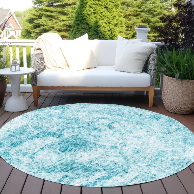Machine Washable Indoor/ Outdoor Abstract Solid Chantille Rug - 8' x 8' - Teal