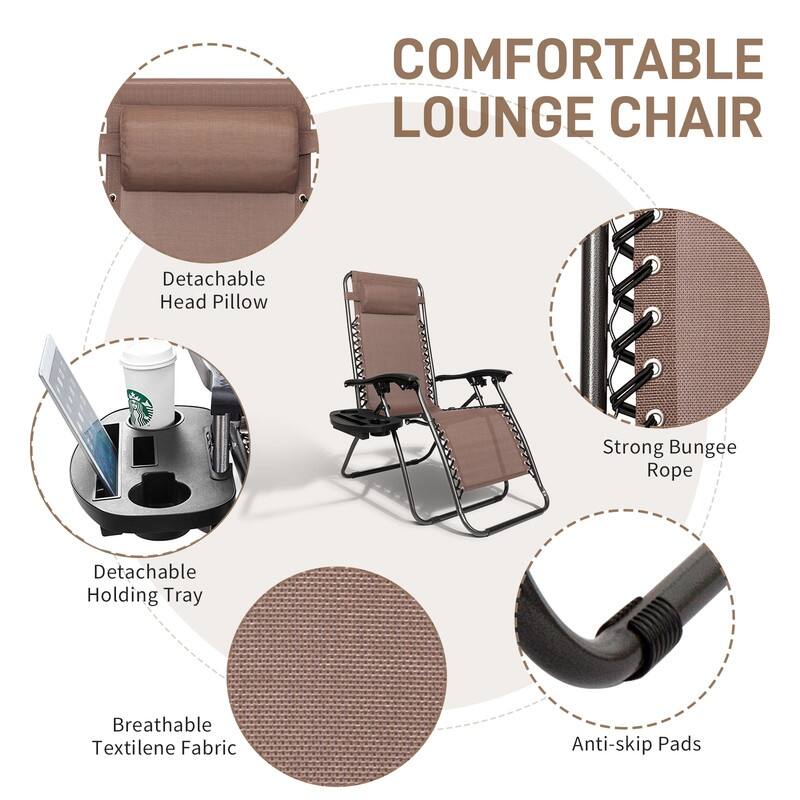Outdoor Lawn Folding Zero Gravity Chaise Recliners (Set of 2)