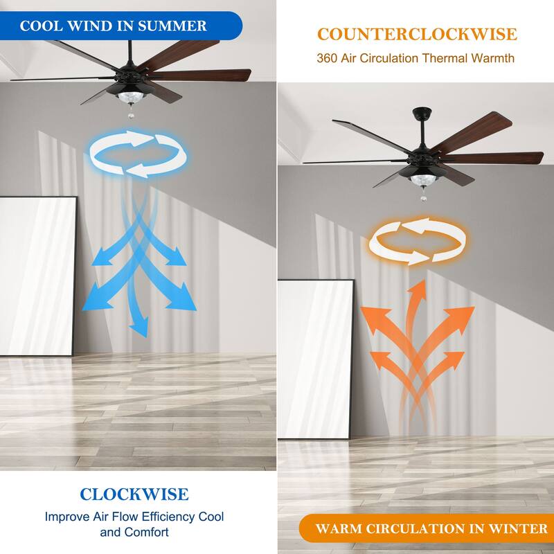 CurveCurio 72" Antique Lagre Ceiling Fan, Wood Blades and LED Lights Kit w Crystal Shade, Quiet DC Motor 6 Speed w Remote