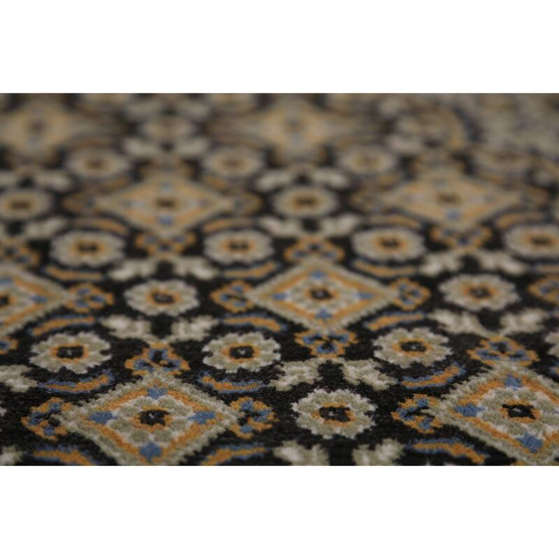 Black Geometric Tabriz Mahi Turkish Area Rug Machine Made Carpet - 6'9"x 9'6"