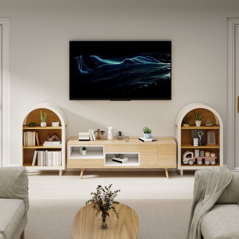 Anmytek Arched Small 3-Tier Storage Shelf Modern Display Bookcase Living Room Bedroom Decor Organizer