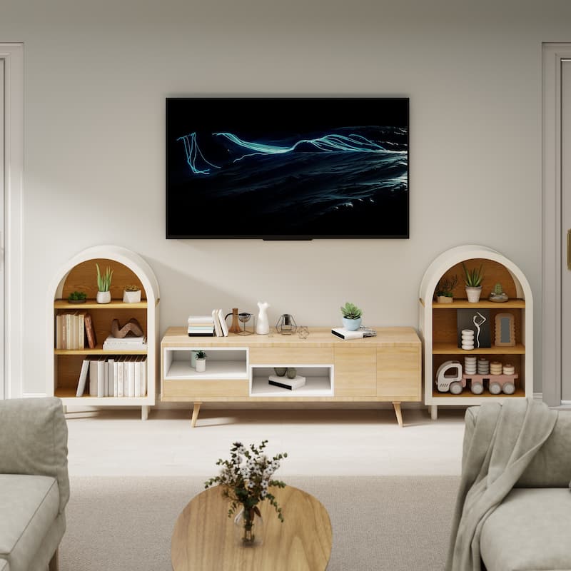 Arched Small Bookcase,Arched Storage Cabinet,Wooden Modern Arched Top Bookshelf with 3 Shelves, 3-Tier Storage Shelf