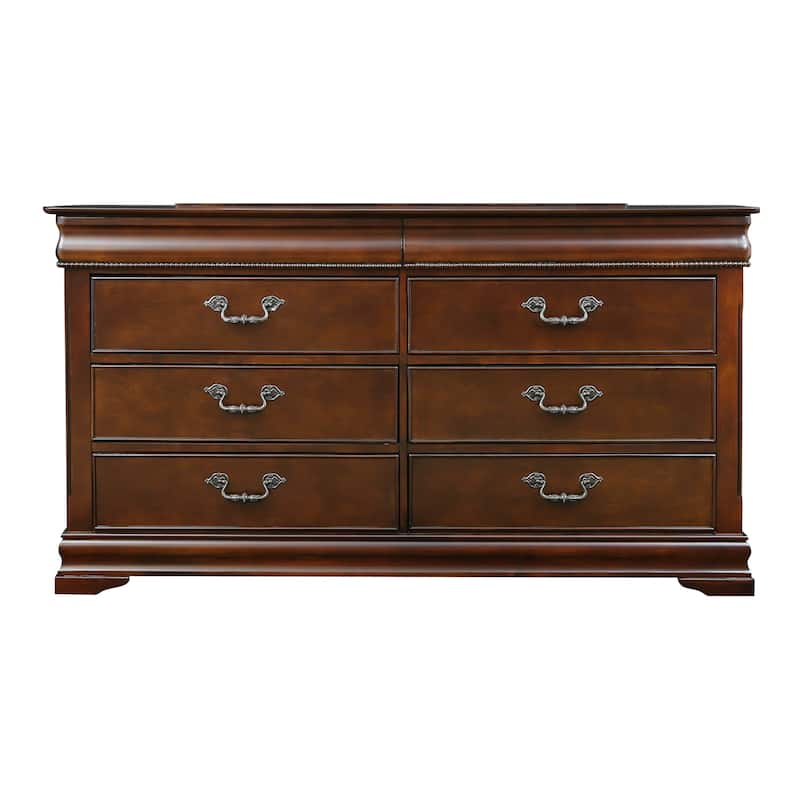 Jeannine Traditional Cherry Hidden Storage 56-inch Wide 6-Drawer Wood Dresser by Furniture of America