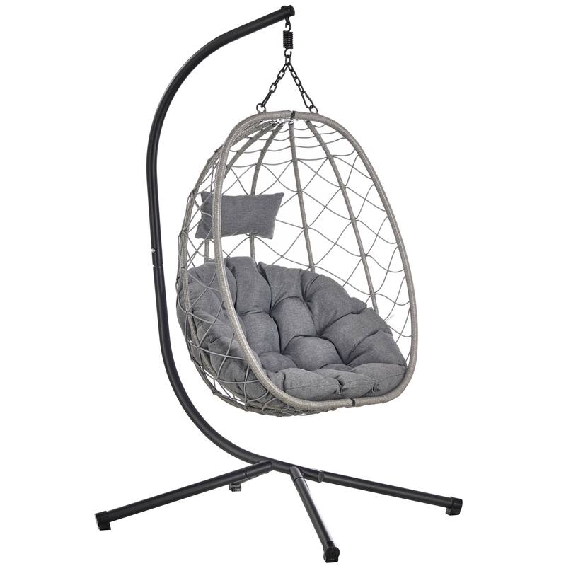 LeisureMod Summit Foldable Hanging Egg Swing Chair with Removable Cushion for Porch, Patio, Backyard, Garden, Lounge - Grey