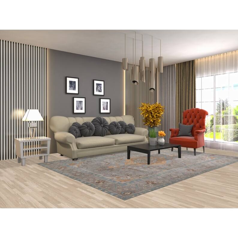 Hand Knotted Oriental 100% Wool Carpet Traditional Medallion Greys & Charcoal Tabriz Area Rug - 9' 9'' X 6' 7''