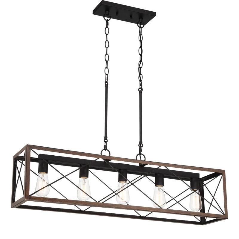 Kiro 5-light Farmhouse Linear Chandelier Faux Wood Dining Lighting with UL Certified - 36''
