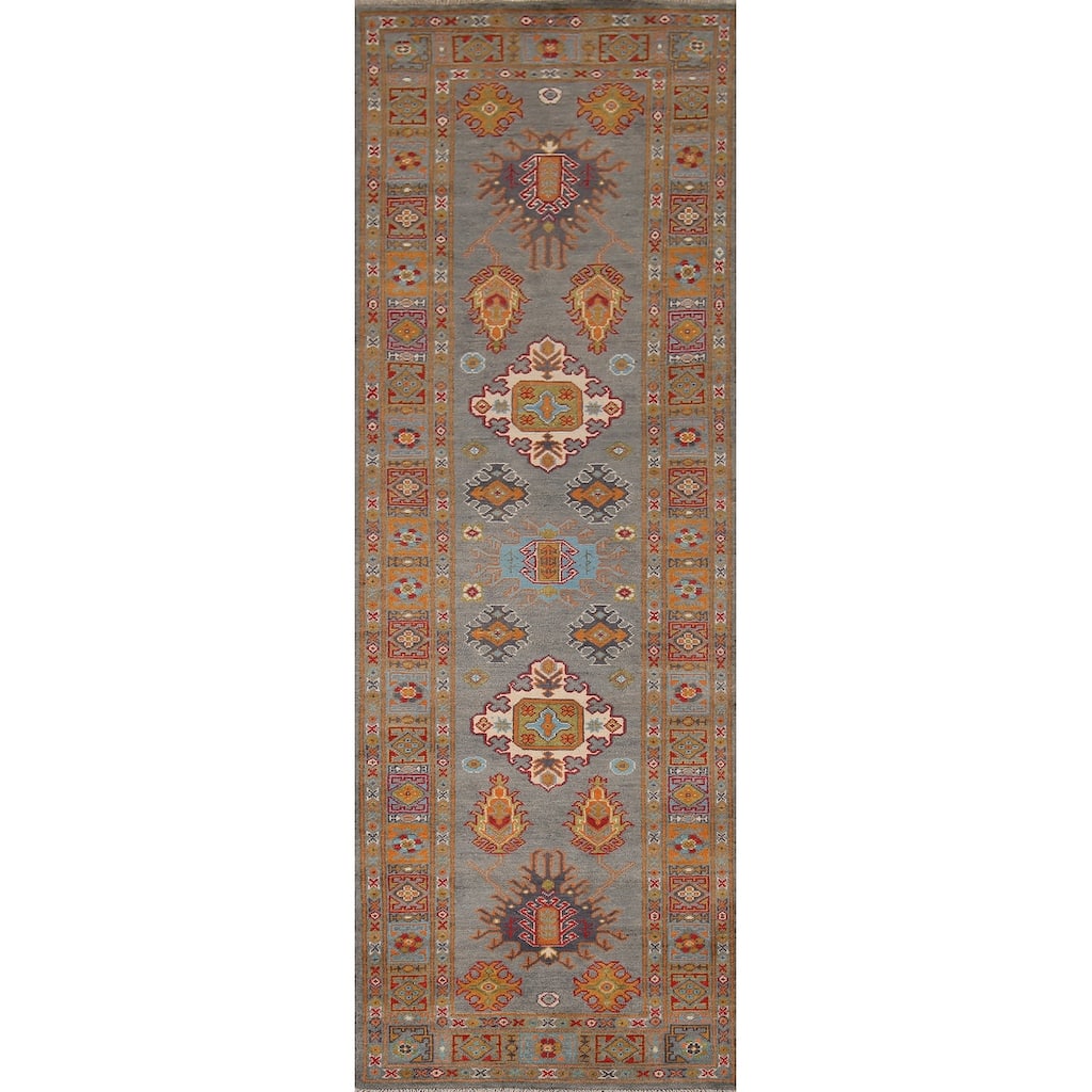 Gray Kazak Oriental Runner Rug Handmade Wool Carpet - 2'8" x 9'7"