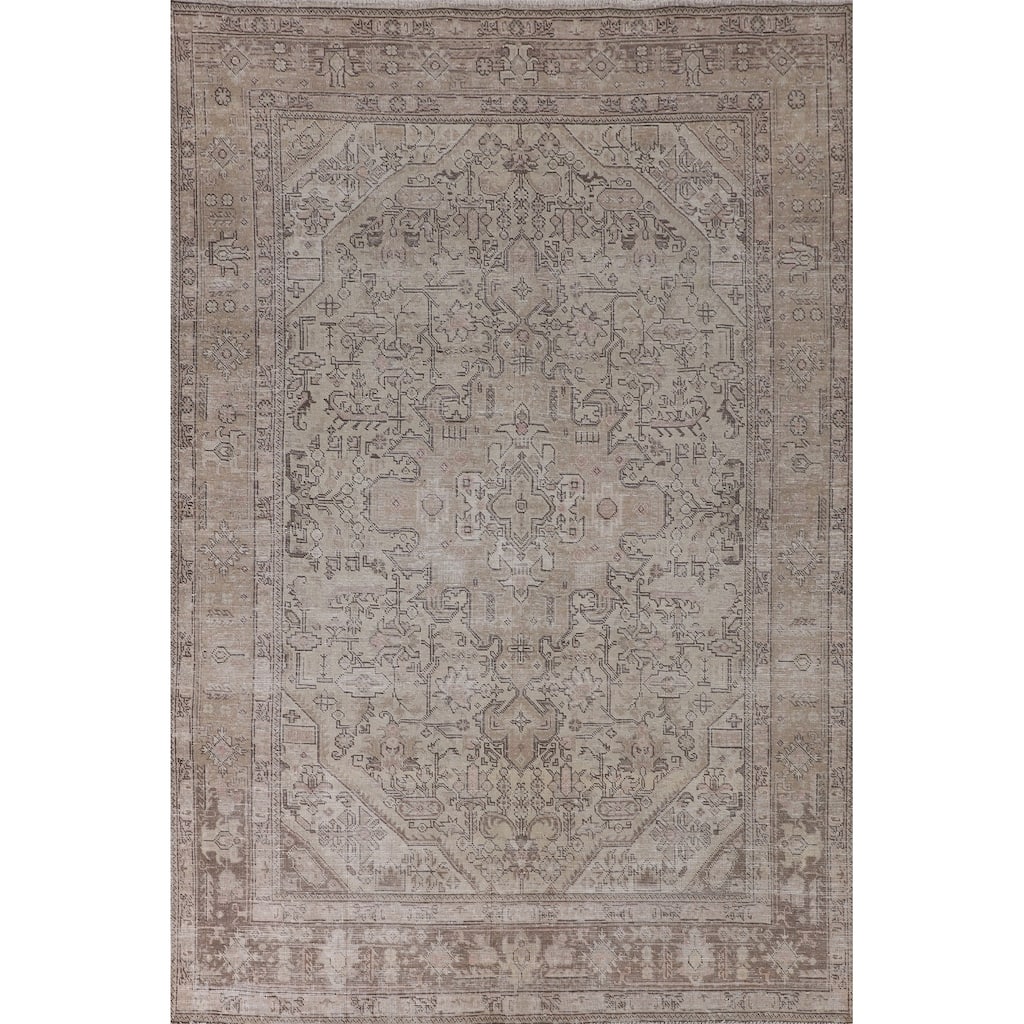 Distressed Tabriz Living Room Rug Handmade Wool Carpet - 6'5"x 9'4"