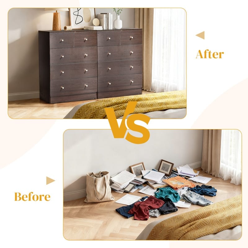 5-Drawer Dresser For Bedroom And Chest Of Drawers With Sturdy Construction Wood Storage Organizer For Closet