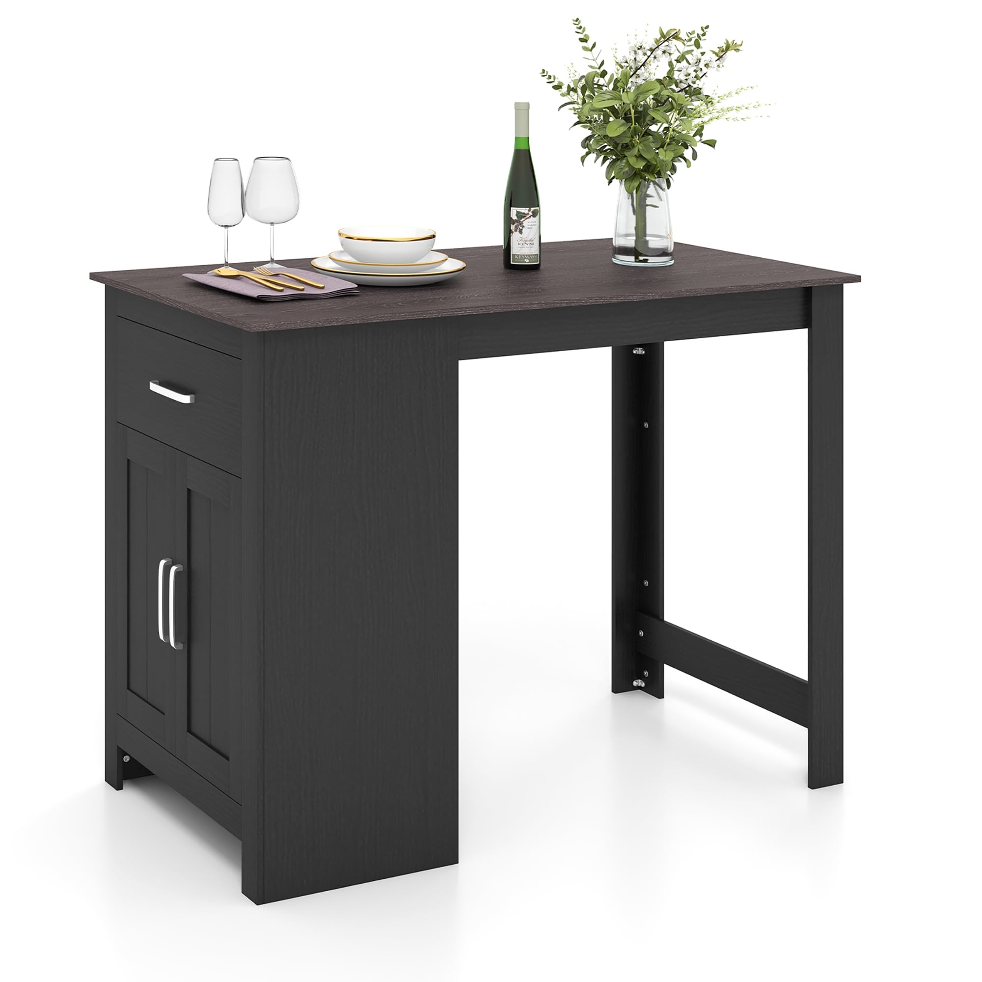 Costway Dining Table 47 inch Kitchen Dining Table Rectangular for - Dark Grey