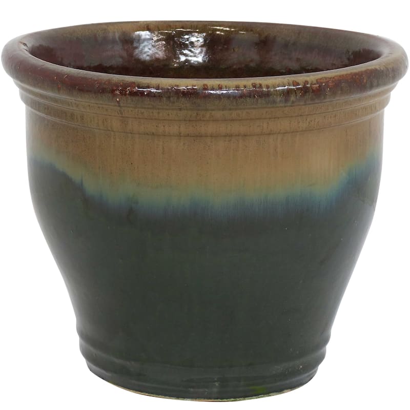 Sunnydaze Studio High-Fired Glazed Ceramic Planter - 15-Inch - Forest Lake Green