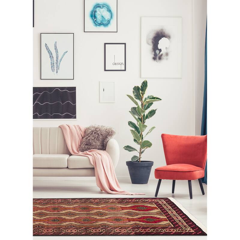 ECARPETGALLERY Hand-knotted Baluch Tan Wool Rug - 3'7 x 6'0