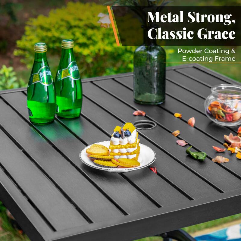 MAISON ARTS Modern Metal Patio Bar Set with Cushioned Swivel Stools