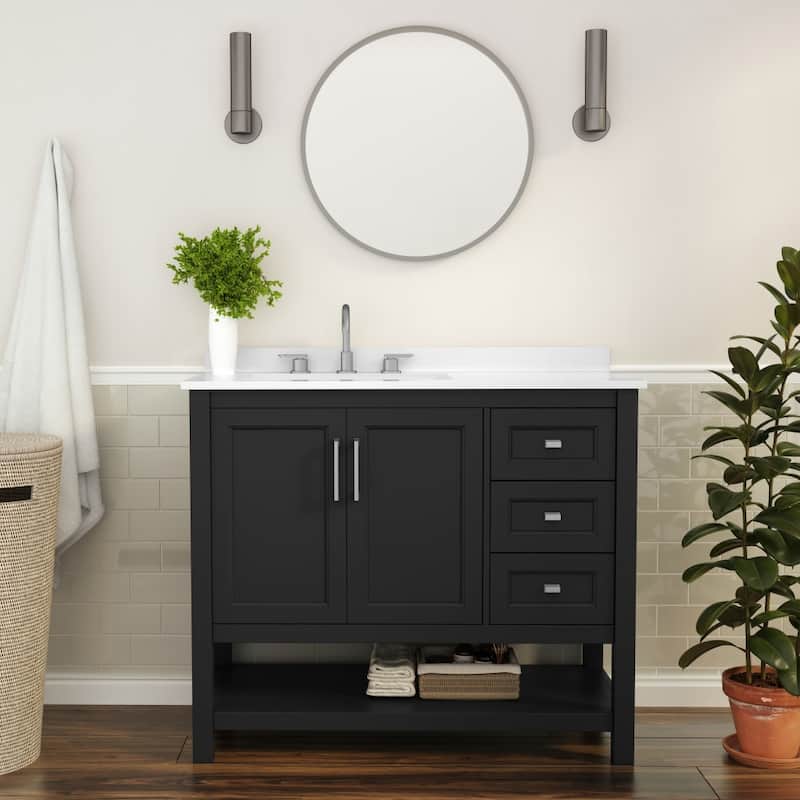 Bathroom Vanity with Sink, Open Storage, and Storage Drawers