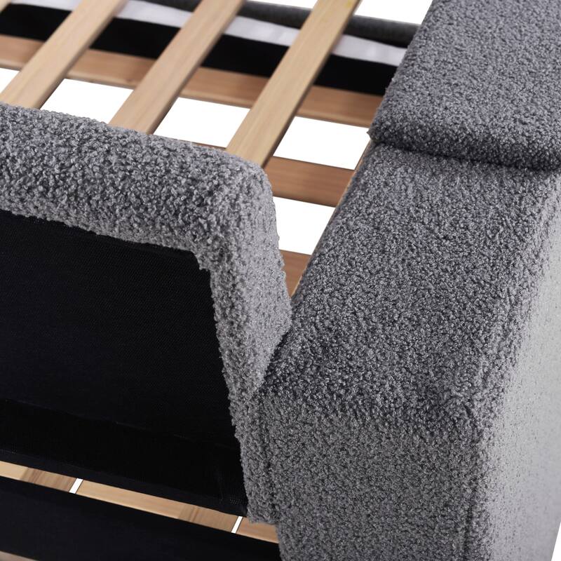 Twin Upholstered Daybed with Bluetooth Audio, Storage & Trundle in Teddy Fleece, Gray