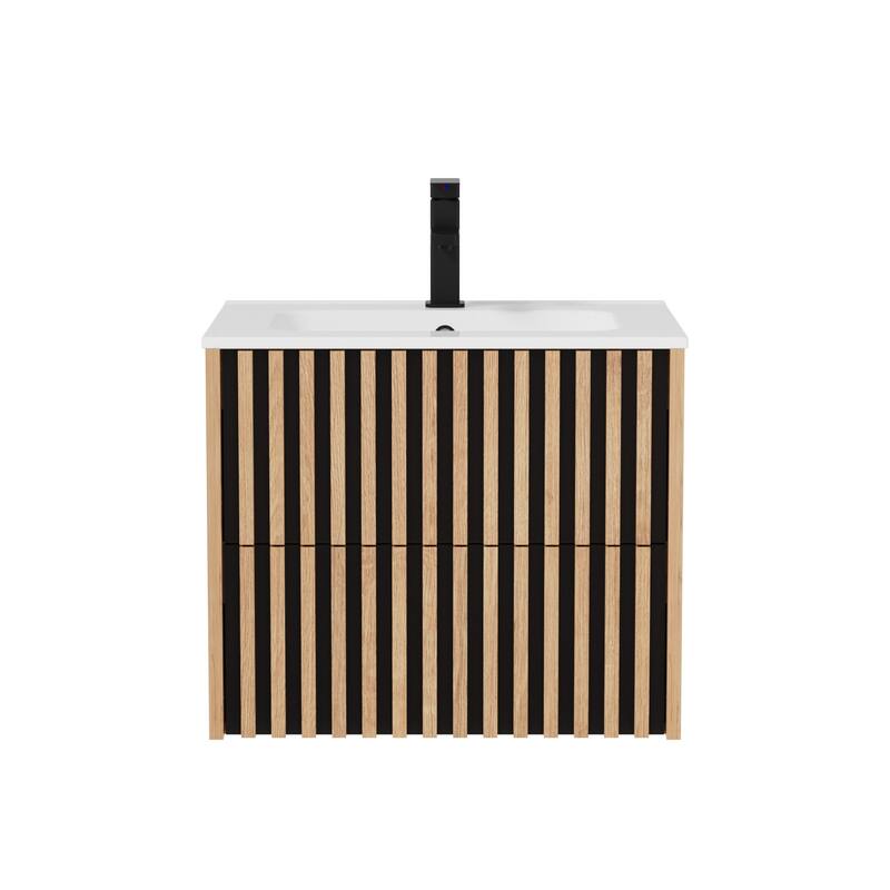 Wall Mounted Bathroom Vanity Set Mid-Century Storage Cabinet with Ceramic Sink