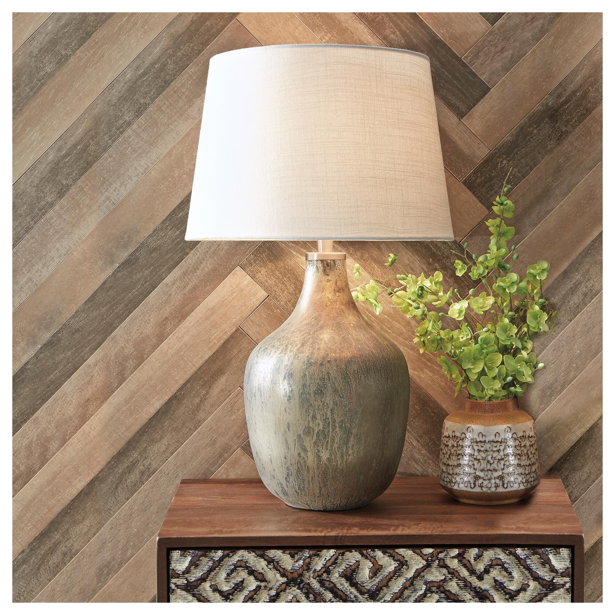 Signature Design by Ashley Mari Gray / Gold Finish Glass Table Lamp - 16.63" W x 16.63" D x 27.75" H
