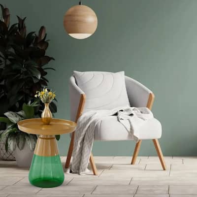 19" Matte Gold Tray Top Aeryn Nesting Table with Emerald Green Base - 19x20