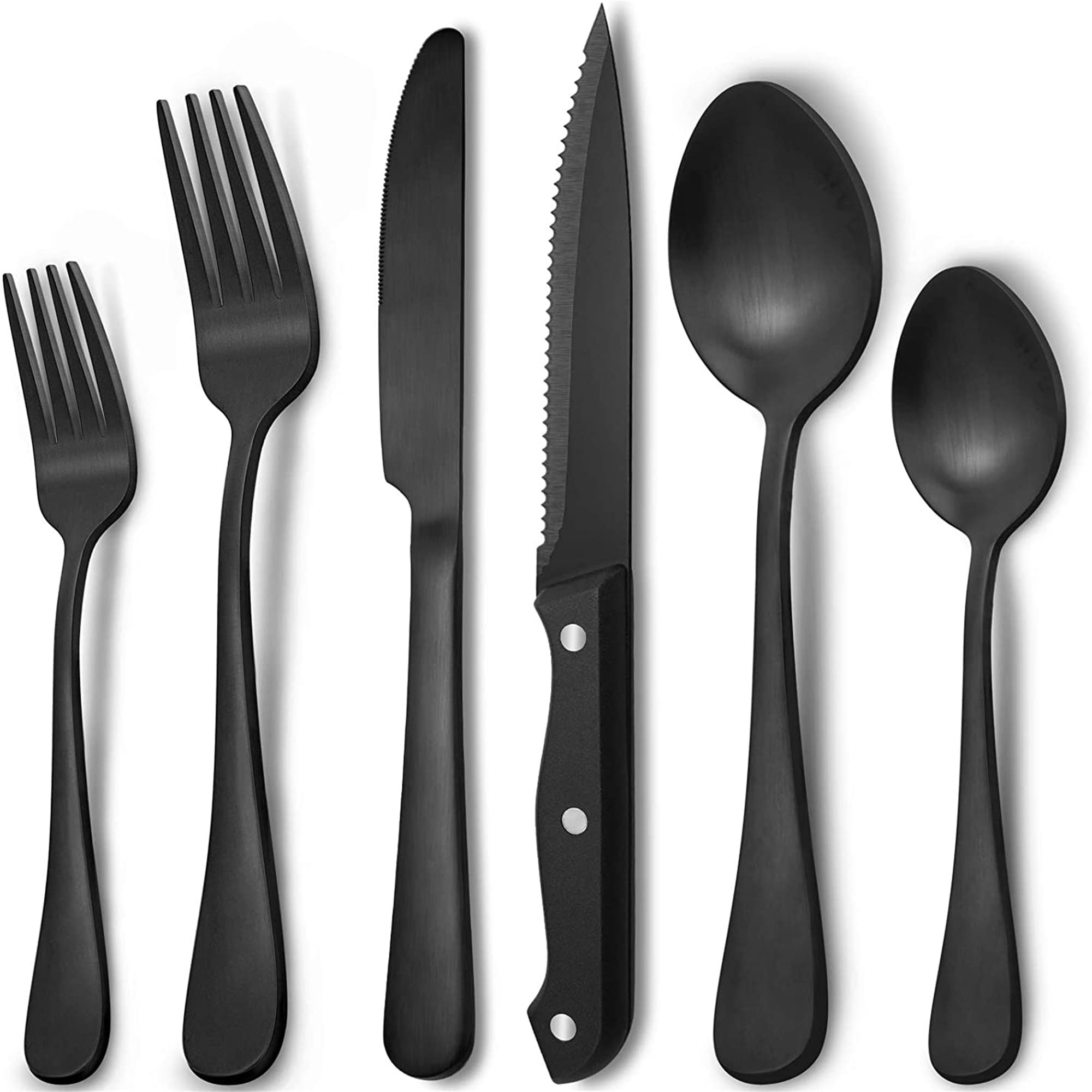 48Piece Matte Black Silverware Set for 8 by Hiware, Stainless Steel