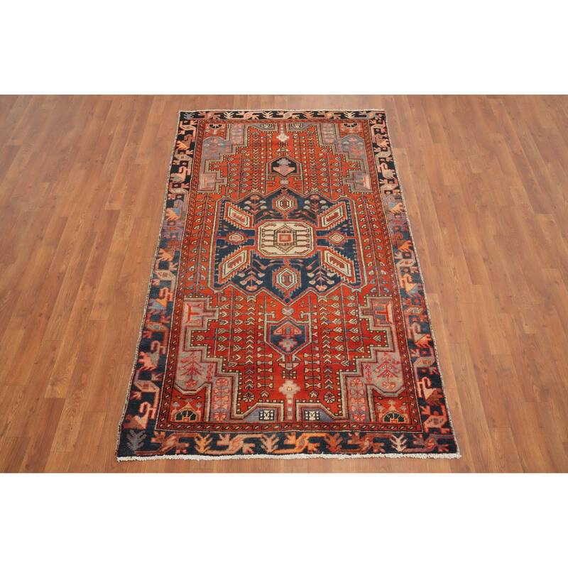 Hand Knotted Oriental 100% Wool Carpet Traditional Medallion Oranges & Rust Hamedan Area Rug - 6' 8'' X 4' 0''