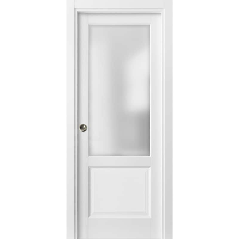 Panel Lite Pocket Door Frames / Lucia 22 White Frosted Opaque Glass