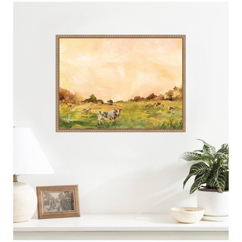 Kate and Laurel AQ Cows by Annie Quigley Framed Canvas Wall Art Print
