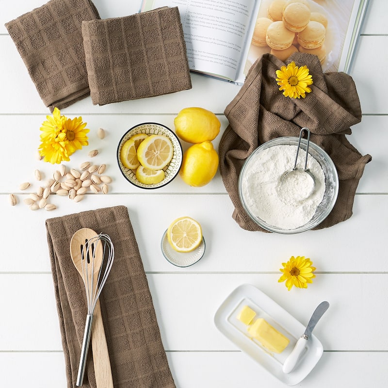 DII Solid Honey Gold Windowpane Terry Dishtowel 4 Piece