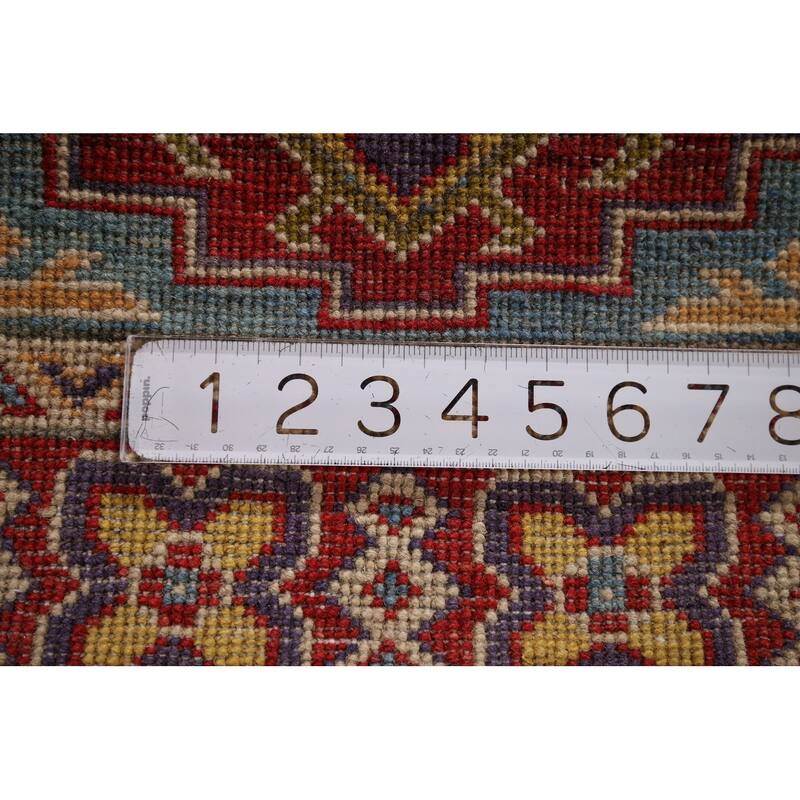 Geometric Blue Kazak Oriental Accent Rug Hand-Knotted Wool Carpet - 2'8" x 3'10"