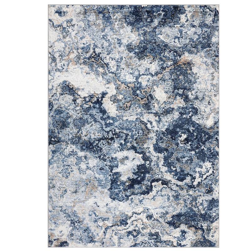 Machine Washable Area Rugs for Living Room, Modern Abstract Bedroom Rug, Low Pile Non-Slip Carpet