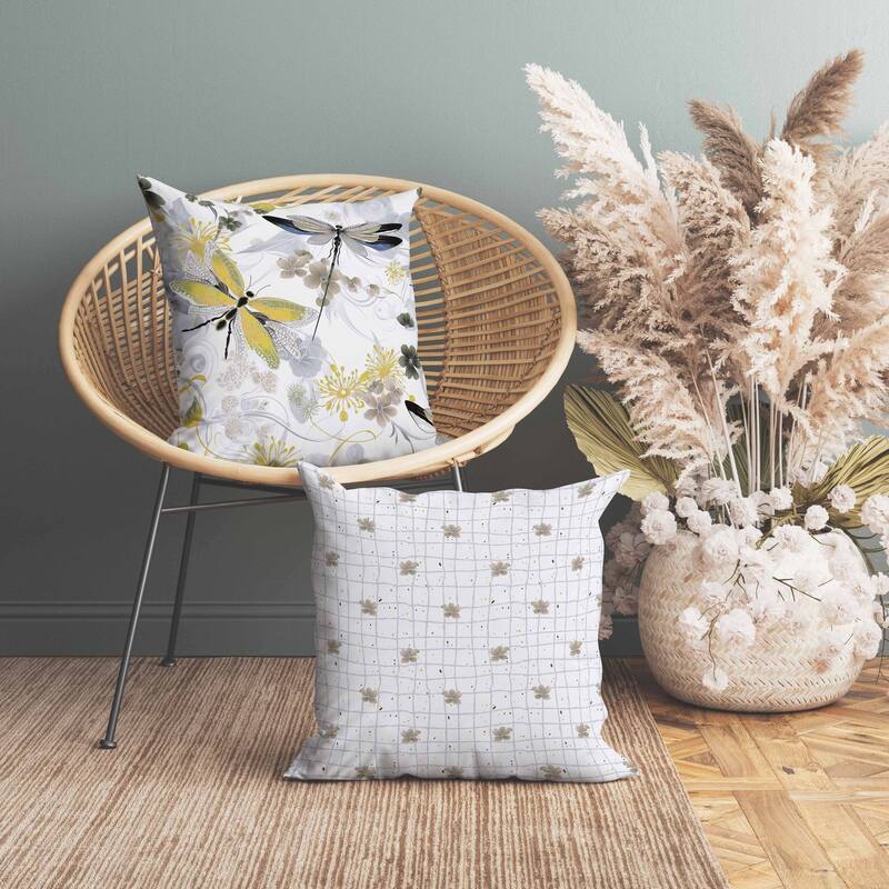 Wings in Motion Faux Suede Reversible Throw Pillow Yellow and Grey