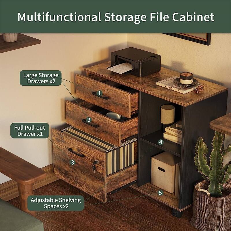 3-Drawer Mobile File Cabinet - 14.2"D x 31.5"W x 25.4"H