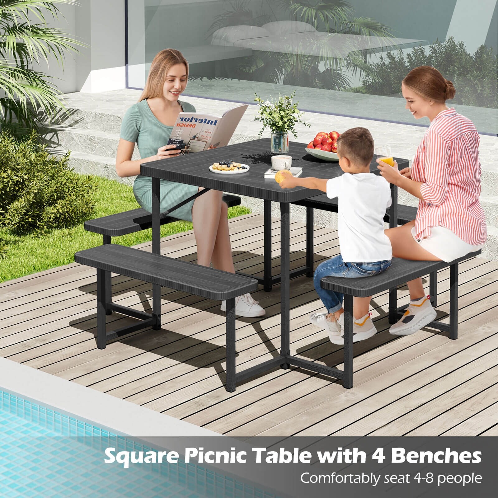 Costway Picnic Table Bench Set for 4-8 People with Umbrella Hole