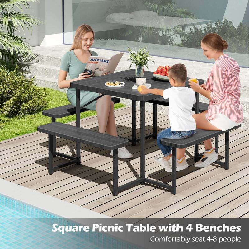 Costway Picnic Table Bench Set for 4-8 People with Umbrella Hole - See Details